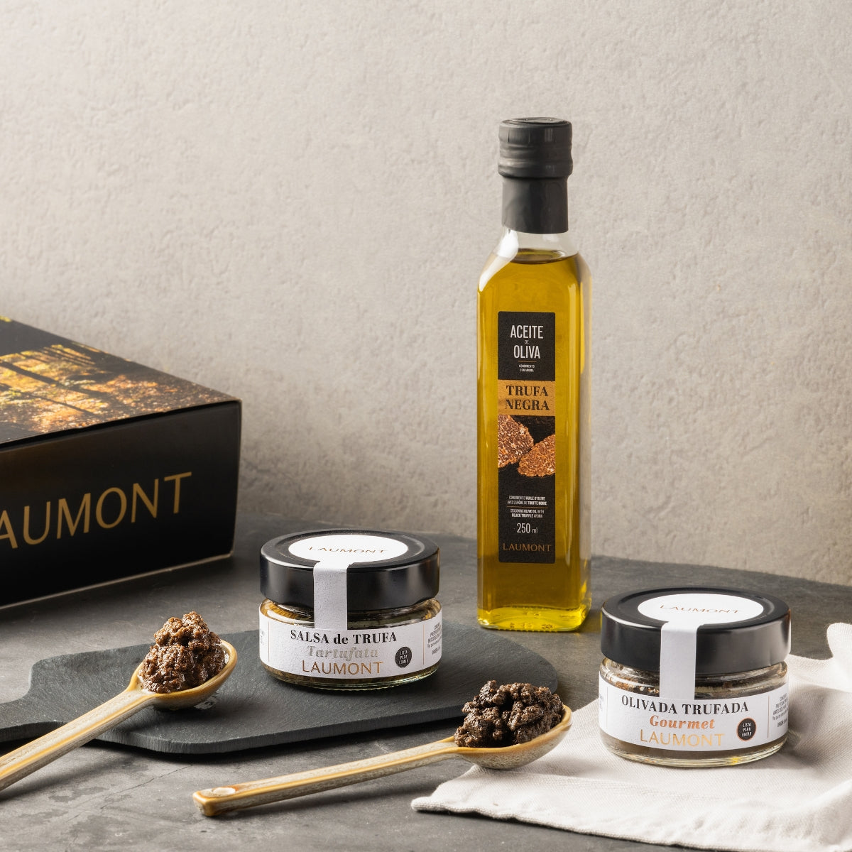 TRUFFLED APERITIF PACK – Black Truffle Oil + Tartufata + Truffled Olive Spread